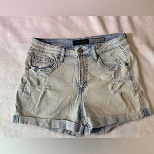 Aeropostale Light Blue Distressed Denim Roll-Hem Shorts